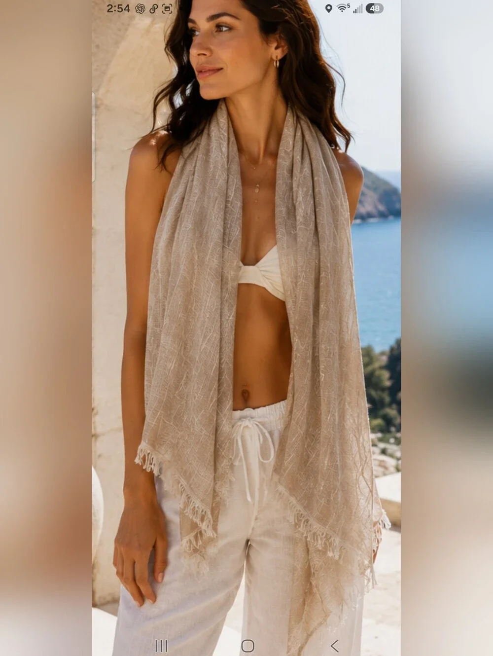 NWT Sandro Ferrone Made in Italy Linen Cotton Fringe Scarf Shawl Taupe Beige